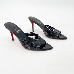 Christian Louboutin Apostropha Black Floral Clear Slide Sandals EU 37.5 Heel